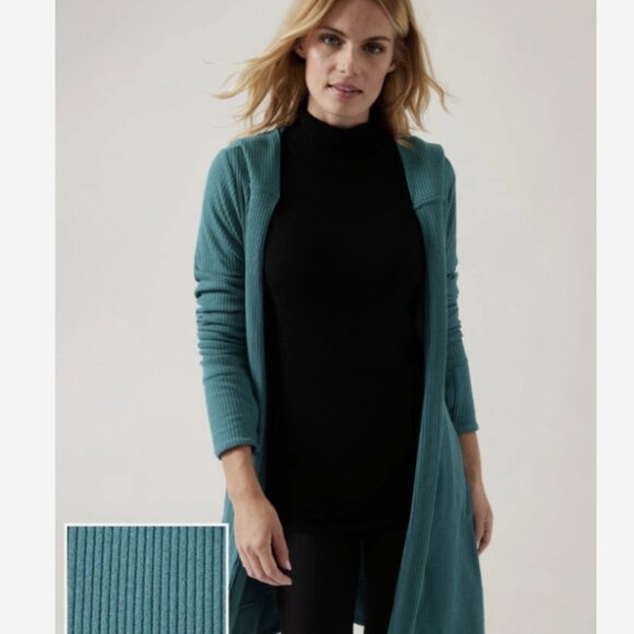 Athleta Harmony Pose Wrap Green Hooded Rib Knit Oversized Gorpcore Sz Large - Picture 1 of 7